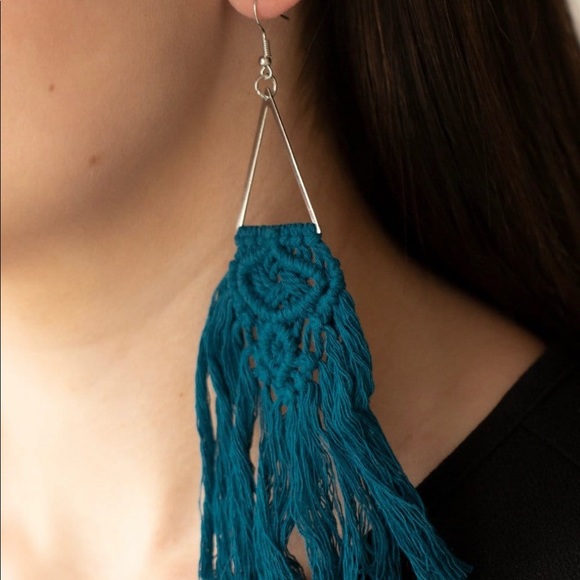 Modern Day Macrame Blue Earrings - Picture 2 of 2
